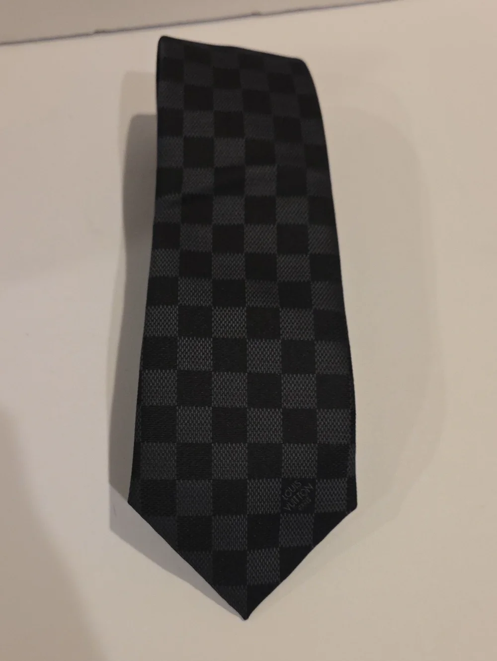 Louis Vuitton Black Checkerboard Silk Tie Damier